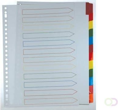 Pergamy tabbladen met indexblad ft A4 11-gaatsperforatie geassorteerde kleuren 12 tabs