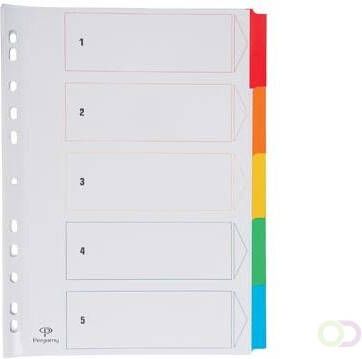 Pergamy tabbladen met indexblad ft A4 11-gaatsperforatie geassorteerde kleuren 5 tabs