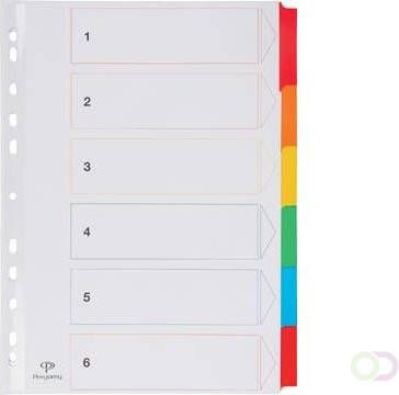 Pergamy tabbladen met indexblad ft A4 11 gaatsperforatie geassorteerde kleuren 6 tabs