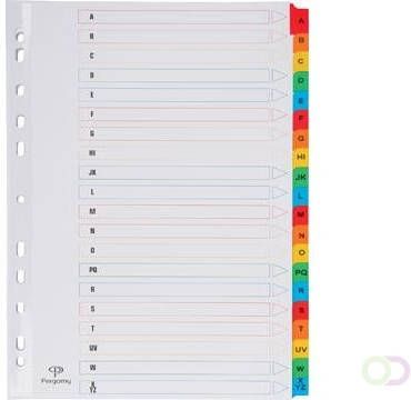 Pergamy tabbladen met indexblad ft A4 11-gaatsperforatie geassorteerde kleuren A-Z 20 met tabs