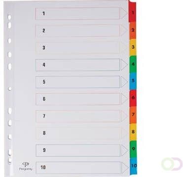 Pergamy tabbladen met indexblad ft A4 11-gaatsperforatie geassorteerde kleuren set 1-10