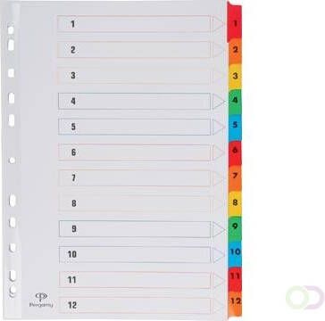 Pergamy tabbladen met indexblad ft A4 11-gaatsperforatie geassorteerde kleuren set 1-12