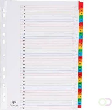 Pergamy tabbladen met indexblad ft A4 11-gaatsperforatie geassorteerde kleuren set 1-31