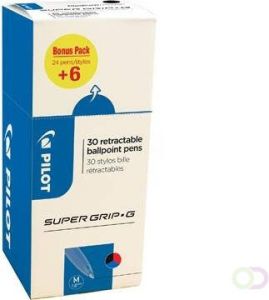 Pilot balpen Super Grip G medium retractable value pack met 24 + 6 stuks in 3 geassorteerde kleuren