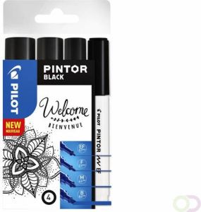 Pilot Viltstift Pintor zwart etui Ã  4 stuks ass breedtes