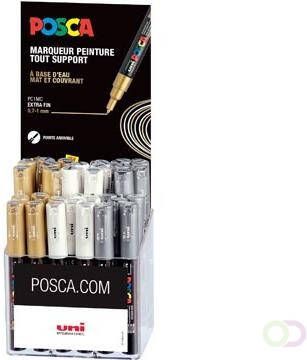 Posca paintmarker PC 1MC display van 36 stuks in geassorteerde kleuren(goud zilver wit )