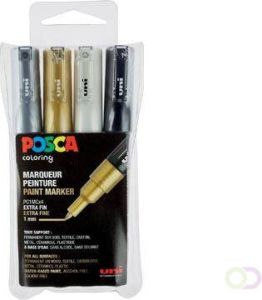 Posca Uni paintmarker PC-1MC 0 7 mm etui met 4 stuks in geassorteerde metallic kleuren