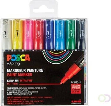 Posca paintmarker PC 1MC set van 8 markers in geassorteerde basiskleuren