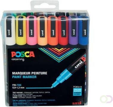 Posca paintmarker PC-3M etui met 16 stuks in geassorteerde kleuren