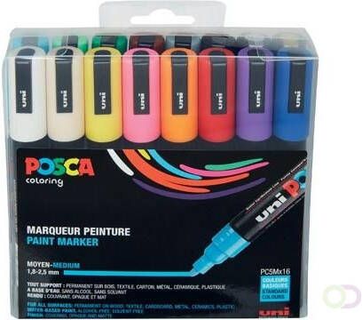 Posca paintmarker PC-5M etui met 16 stuks in geassorteerde kleuren