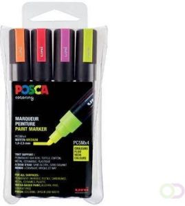 Posca paintmarker PC 5M etui met 4 stuks in geassorteerde fluo kleuren