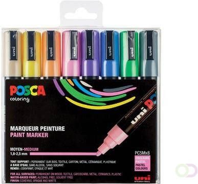 Posca paintmarker PC 5M set van 8 markers in geassorteerde pastelkleuren