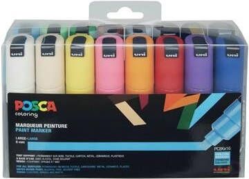 Posca paintmarker PC-8K etui met 16 stuks in geassorteerde kleuren