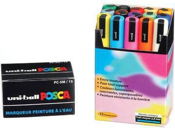 Posca uni-ball Paint Marker op waterbasis PC-5M doos van 15 stuks in geassorteerde kleuren