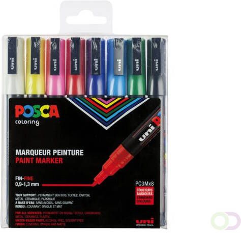 Posca paintmarker PC-3M set van 8 markers in geassorteerde basiskleuren