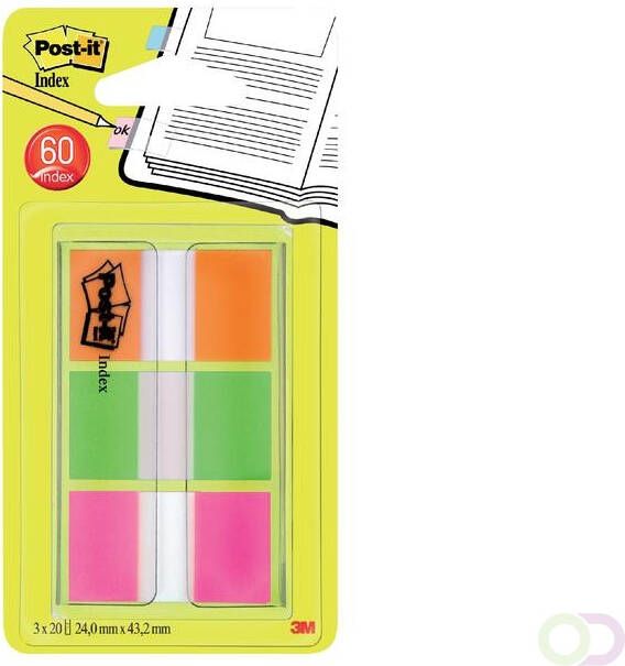 Post-It Index standaard ft 25 4 x 43 2 mm blister met 3 kleuren 20 tabs per kleur