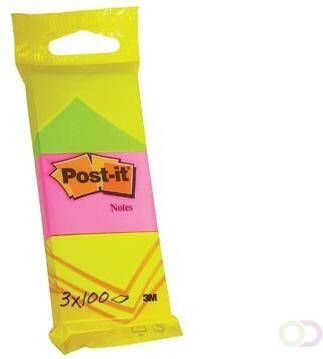 Post-it Notes ft 38 x 51 mm 100 vel blister van 3 blokken in neon geel roze en groen