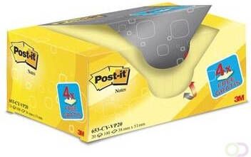 Post-it Notes ft 38 x 51 mm geel blok van 100 vel pak van 16 + 4 gratis