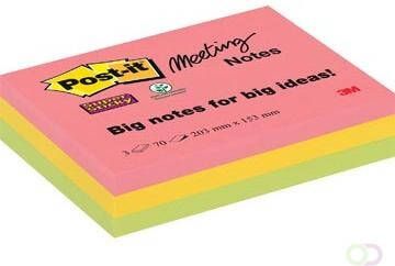Post it Super Sticky Meeting notes 70 vel ft 203 x 153 mm geassorteerde kleuren pak van 3 blokken