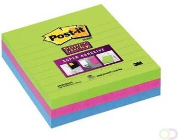 Post-it Post it Super Sticky notes ft 100 x 100 mm 70 vel per blok pak van 3 blokken in geassorteerde kleuren