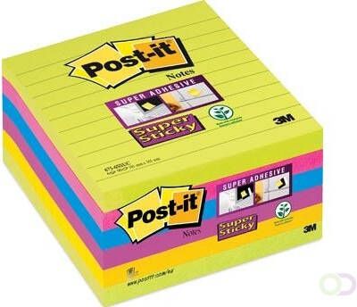 Post-it Post it Super Sticky Notes geassorteerde kleuren ft 101 x 101 mm 90 vel pak van 6 blokken