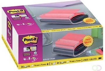 Post-it Super Sticky z-notes ft 76 x 76 mm pak van 16 blokken geel GRATIS dispenser en 1 blokje roze