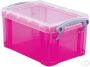 Really Useful Boxes van stevig kunststof | VindiQ Really Useful Box 0 7 liter transparant roze - Thumbnail 1