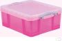 Really Useful Boxes van stevig kunststof | VindiQ Really Useful Box opbergdoos 18 liter transparant roze - Thumbnail 2
