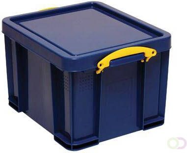 Really Useful Boxes van stevig kunststof | VindiQ Really Useful Box opbergdoos 35 liter donkerblauw met gele handvaten
