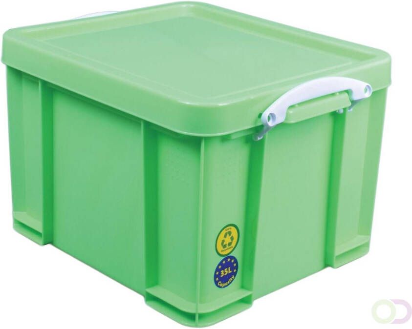 Really Useful Boxes van stevig kunststof | VindiQ Really Useful Box opbergdoos 35 liter neongroen met witte handvaten