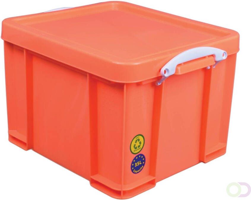 Really Useful Box opbergdoos 35 liter neon oranje met witte handvatten