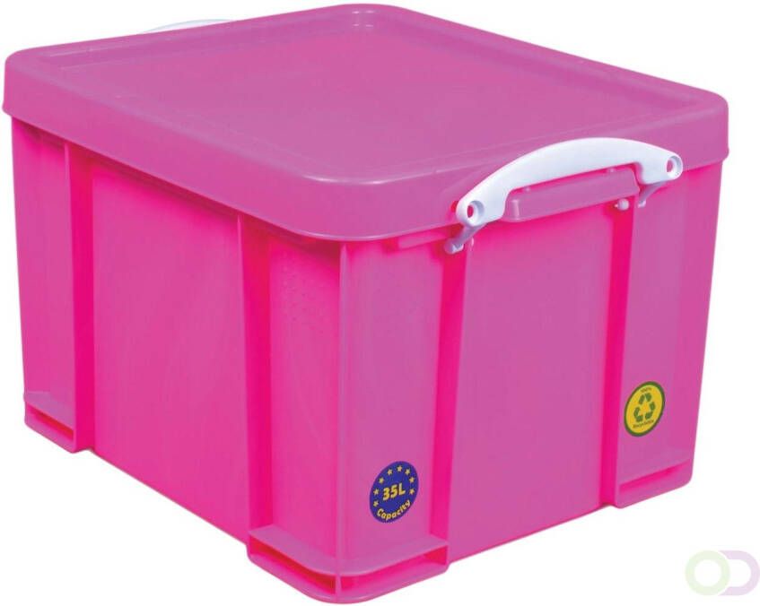 Really Useful Box opbergdoos 35 liter roze met witte handvatten