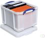 Really Useful Boxes van stevig kunststof | VindiQ Really Useful Box opbergdoos 35 liter wit met blauwe handvaten - Thumbnail 1