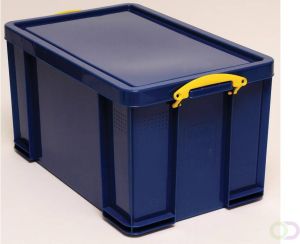 Really Useful Box opbergdoos 84 liter donkerblauw met gele handvatten