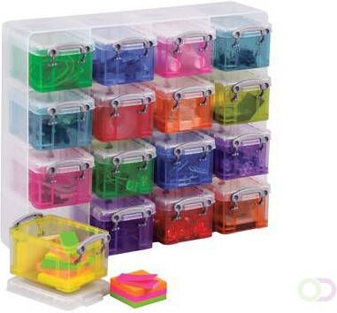 Really Useful Boxes van stevig kunststof | VindiQ Really Useful Box transparante muurkubus met 16 gekleurde opbergdozen van 0 14 liter