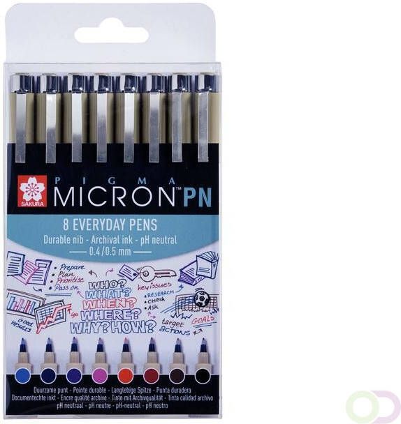 Sakura fineliner Pigma Micron PN set van 8 stuks in geassorteerde kleuren