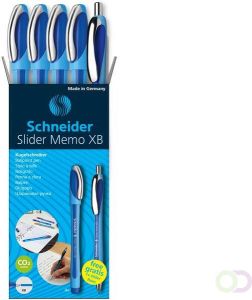 Schneider Balpen Memo XB blauw 4st. + 1x Gratis Slider Rave blauw in etui