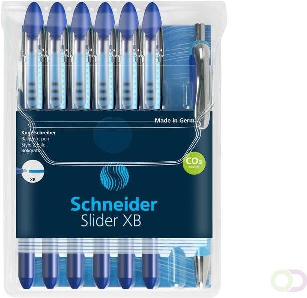 Schneider Balpen Slider Basic XB blauw 6st.+ 1x slider Rave blauw GRATIS in etui