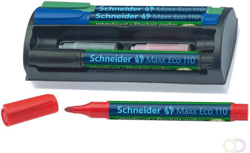 Schneider boardmarker Maxx Eco 110 set a 4 stuks + wisser