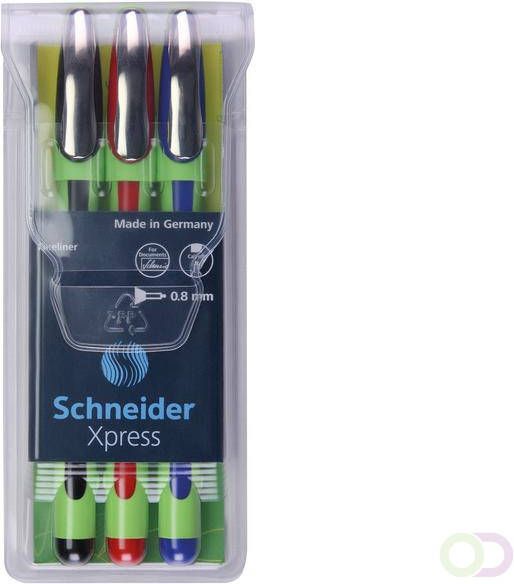 Schneider fineliner Xpress 0 8mm etui 1x zwart 1x rood 1x blauw