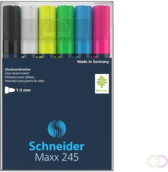 Schneider Marker Maxx 245 6st. in etui. Zwart wit geel groen blauw rood