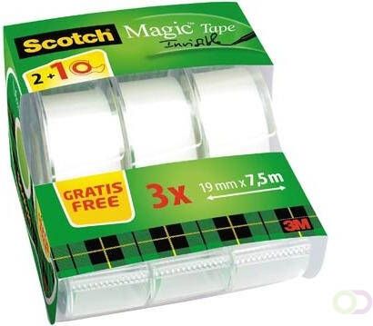 Scotch Magic onzichtbaar plakband 2 rollen 19 mm x 7 5 m + 1 Gratis plakbandhouder