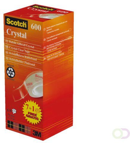Scotch Plakband 600 19mmx33m Crystal Clear 7+1 gratis