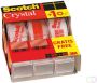 Scotch Plakband Crystal 600 19mmx7.5m transparant 2+1 gratis + afroller - Thumbnail 1