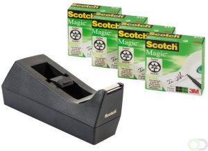 Scotch Plakbandhouder C38 + 4rol magic tape 19mmx33m zwart