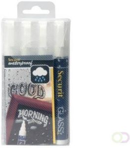 Securit Waterproof krijtmarker medium wit blister met 4 stuks