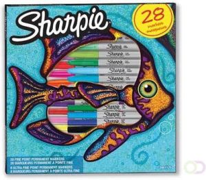 Sharpie permanente marker Vis fijn en extra fijn doos van 28 stuks in geassorteerde kleuren