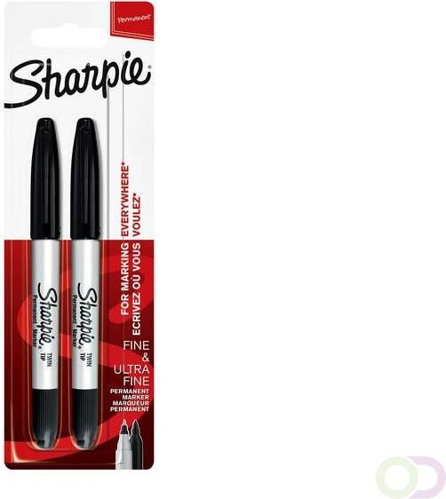 Sharpie Viltstift rond Twin tip ultra fijn & fijn zwart blister Ã  2 stuks