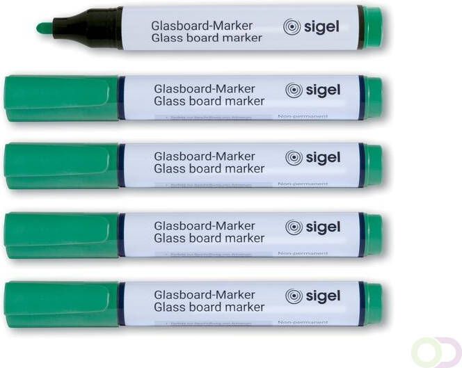 Sigel glasboardmarker 2 3mm ronde punt 5 stuks in etui groen