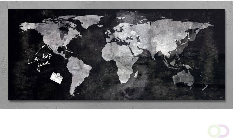 Sigel glasmagneetbord Artverum 1300x550x12mm wereldkaart